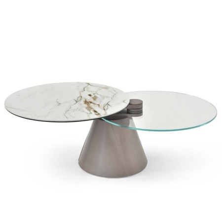 table basse santorin plateau céramique verre pivotant ouvert