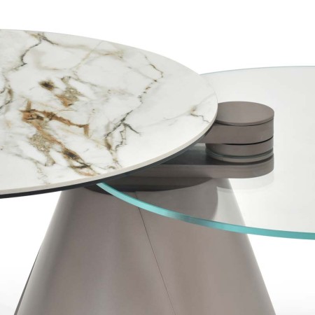 table basse santorin  detail plateau céramique verre pivotant ouvert