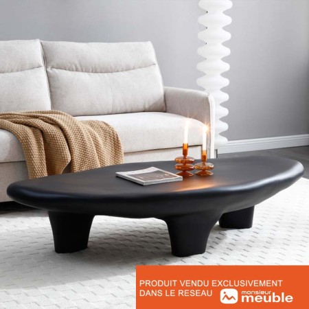table basse salon zanzibar en fibre de verre noir design organique