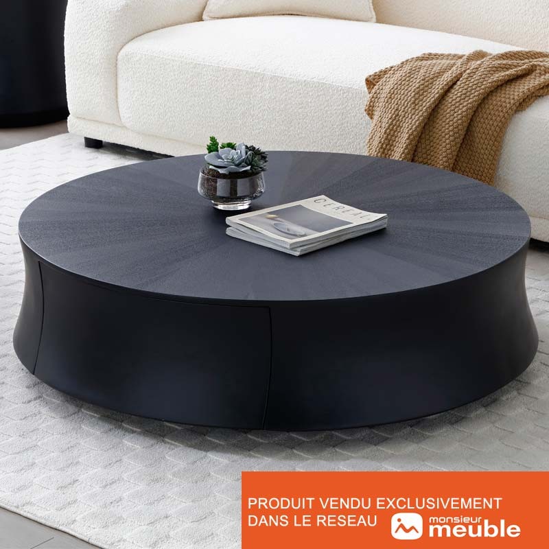 table basse praslin noir a tiroir. effet bois. fibre de verre