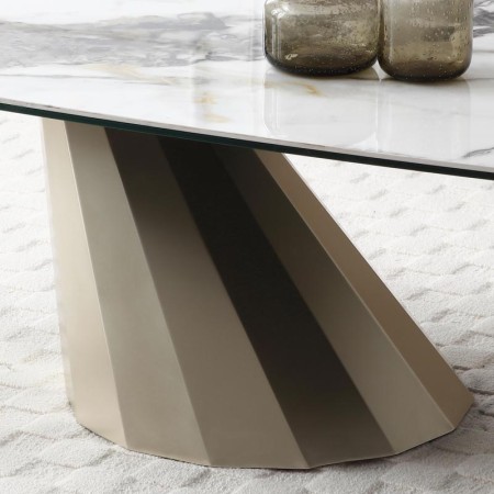 table basse goldy plateau céramique marbre détail pied conique couleurs dégradées