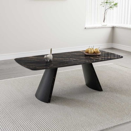 Table basse LEA plateau céramique noir pied design profilés